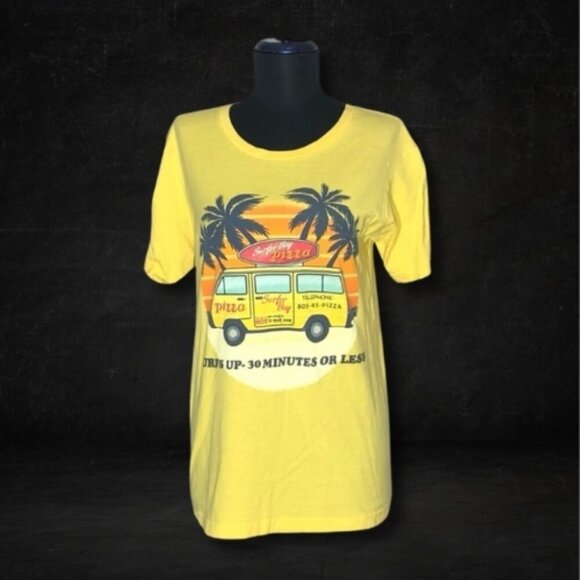 Stranger Things Surfer Boy Pizza Yellow Tee - Medium - Picture 1 of 9